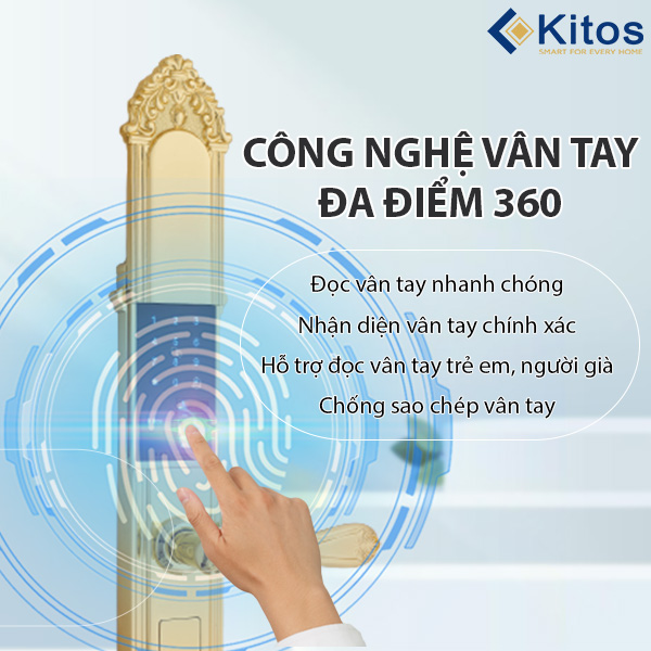 Khóa cửa điện tử tân cổ điển Kitos KT-C810 mạ vàng 24k