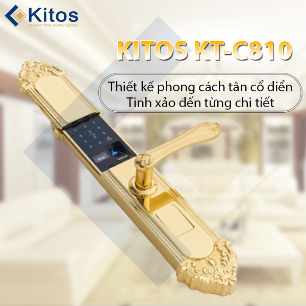 Khóa cửa điện tử tân cổ điển Kitos KT-C810 mạ vàng 24k