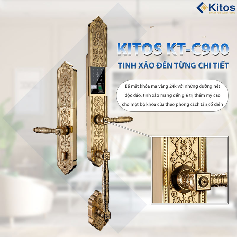 Khóa cửa điện tử tân cổ điển Kitos KT-C900 mạ vàng 24k